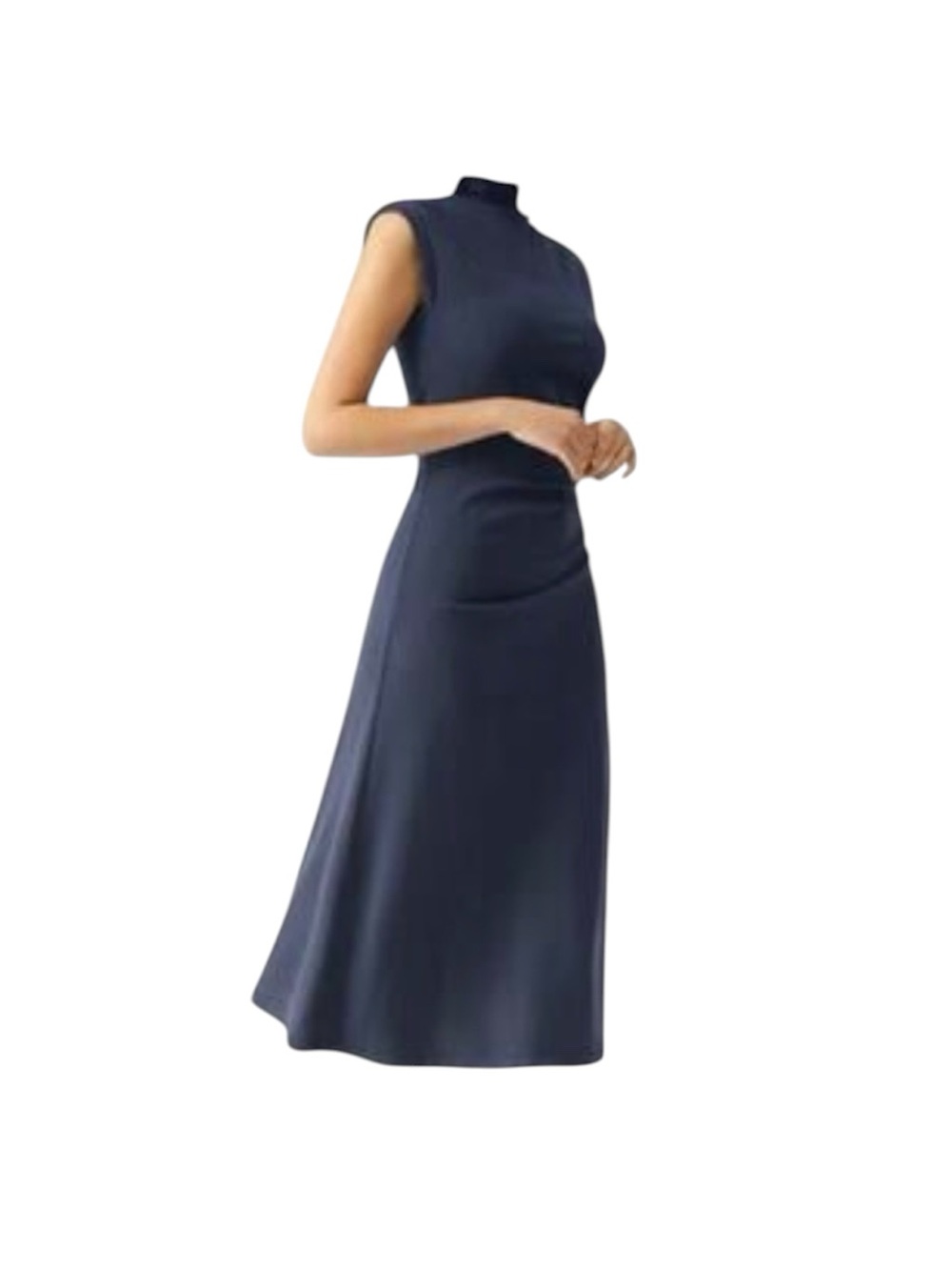 OGL Sleeveless Midnight Blue Mock Neck Midi Dress